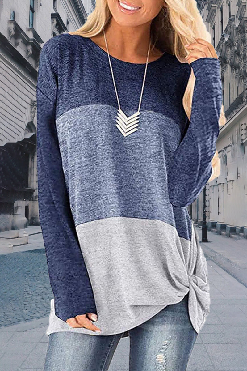 Casual Patchwork Contrast O Neck Tops(5 Colors)