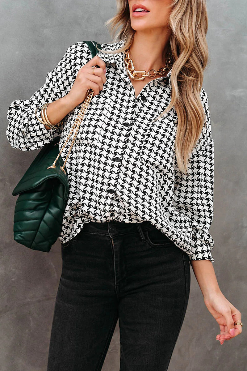 Street Plaid Patchwork Shirt Collar Tops