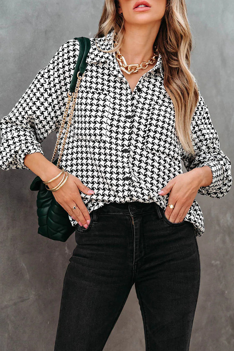 Street Plaid Patchwork Shirt Collar Tops