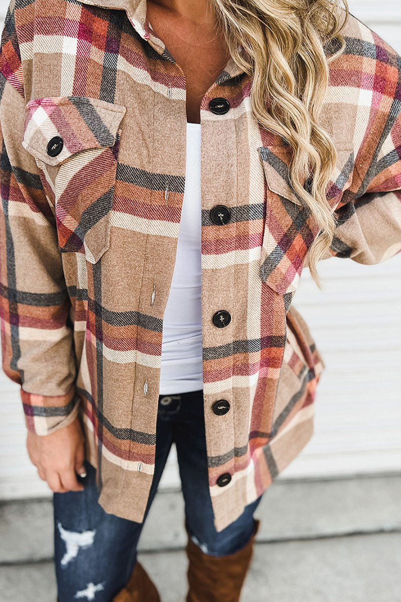 Street Plaid Patchwork Turndown Collar Tops