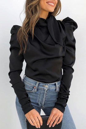 Street Solid Fold Half A Turtleneck Tops