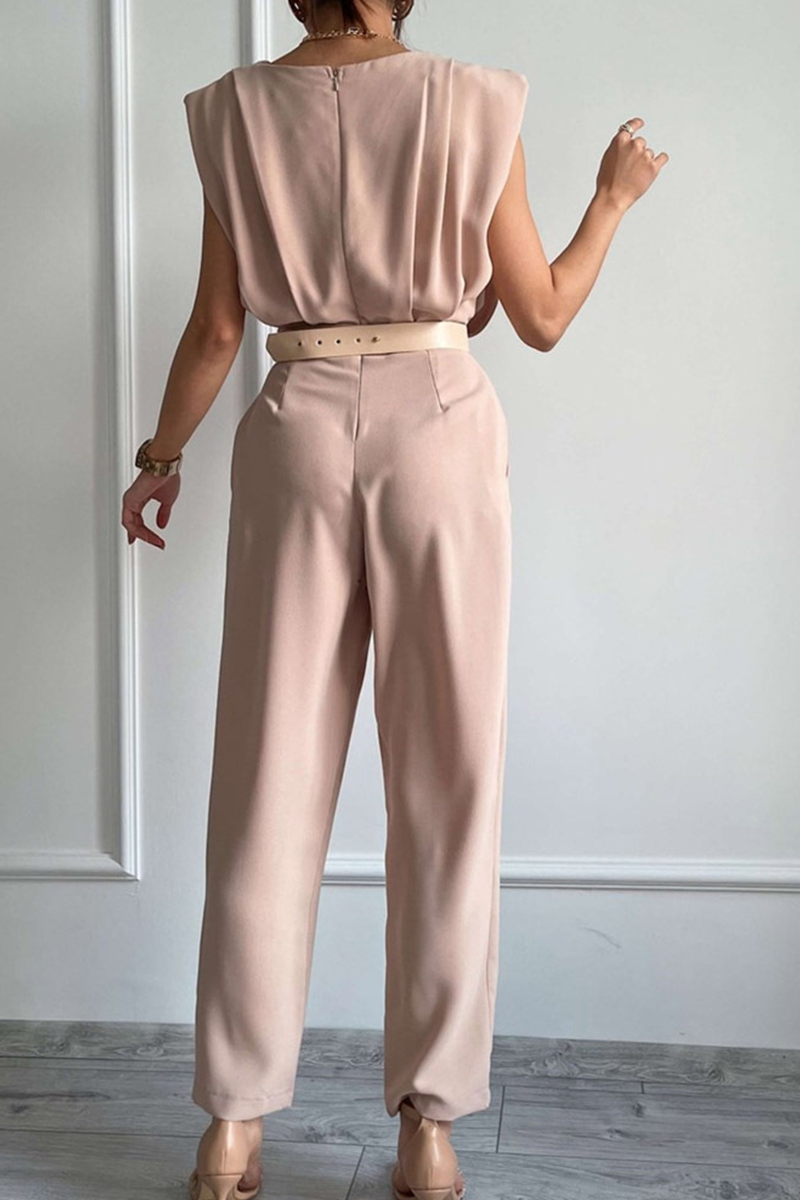 Street Solid Patchwork U Neck Regular Jumpsuits