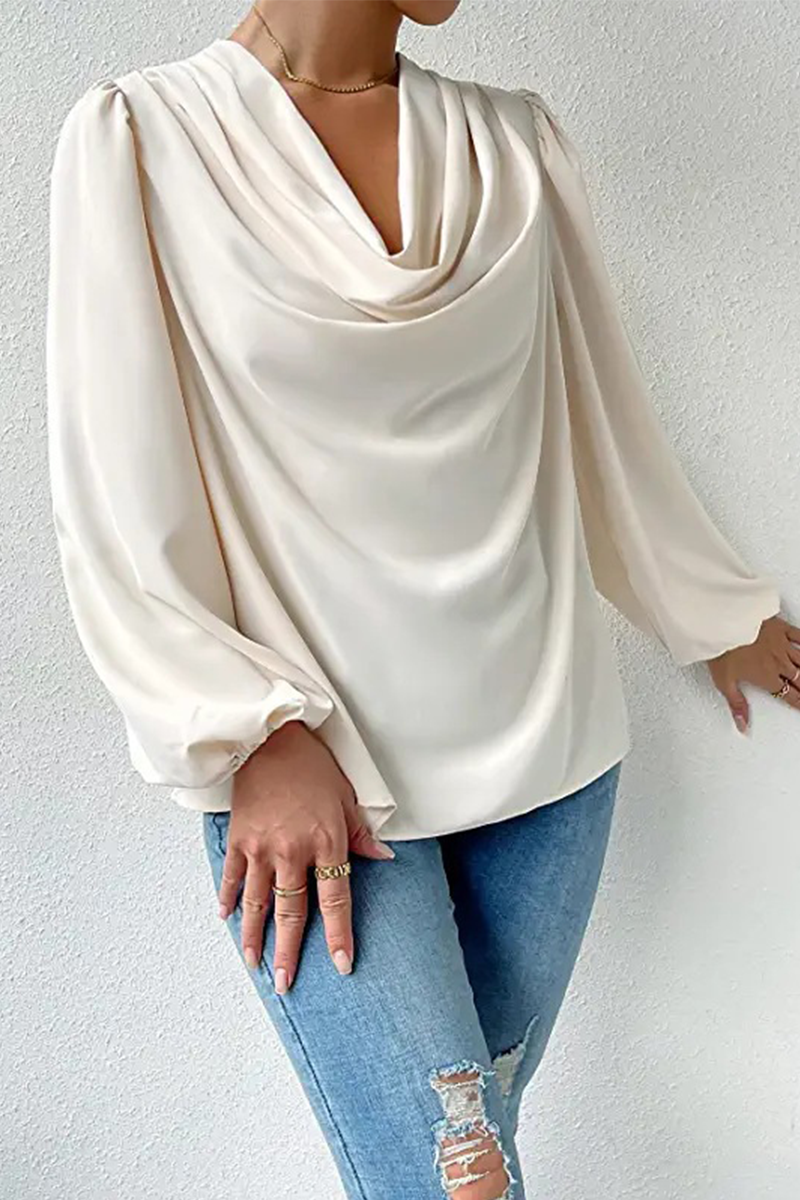 Casual Solid Patchwork U Neck Long Sleeve Tops(6 Colors)