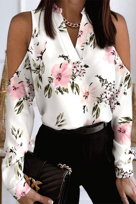 Elegant Print Printing V Neck Tops