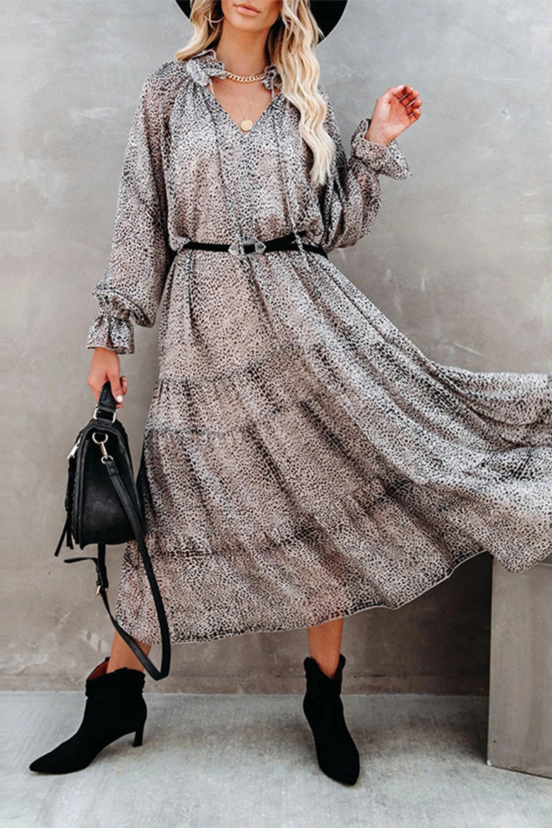 Casual Printing V Neck Irregular Dress Dresses