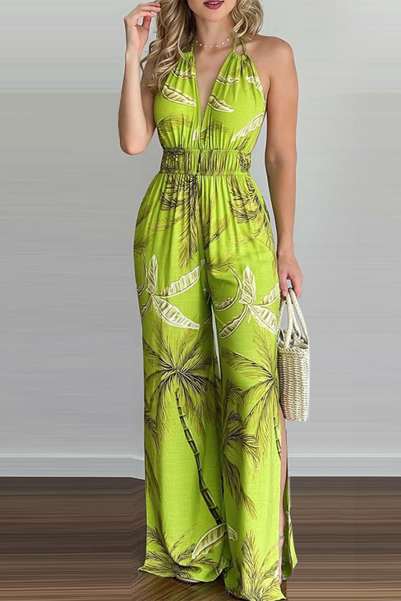 Casual Simplicity Print Spaghetti Strap Loose Jumpsuits(6 Colors)