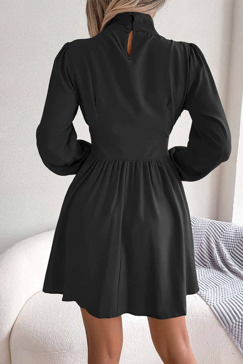 Elegant Simplicity Solid Solid Color Half A Turtleneck A Line Dresses