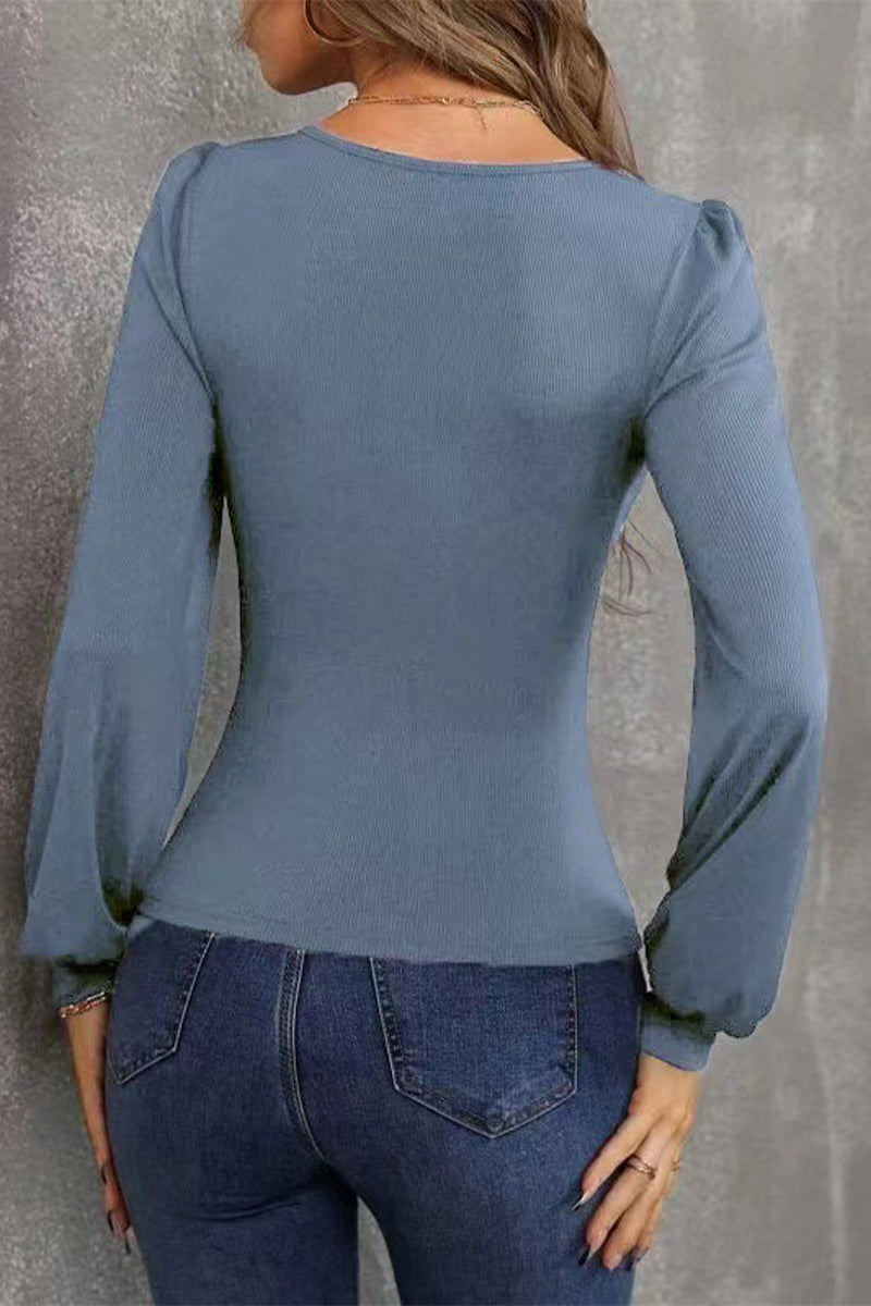 Elegant Simplicity Solid Solid Color U Neck Tops