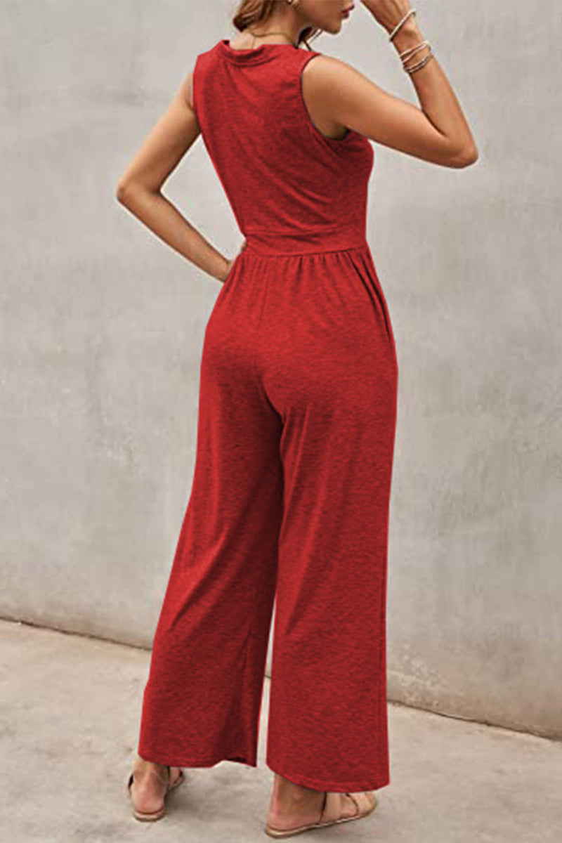 Casual Simplicity Solid Solid Color O Neck Loose Jumpsuits(5 Colors)