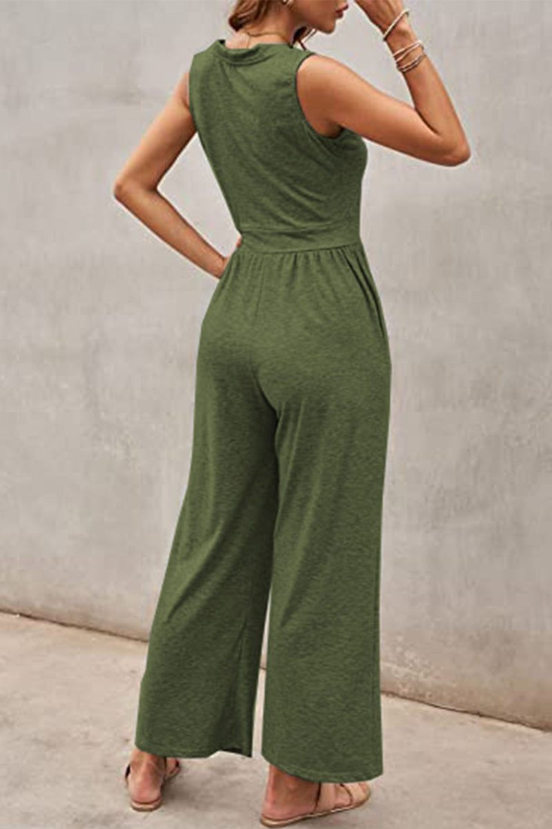 Casual Simplicity Solid Solid Color O Neck Loose Jumpsuits(5 Colors)