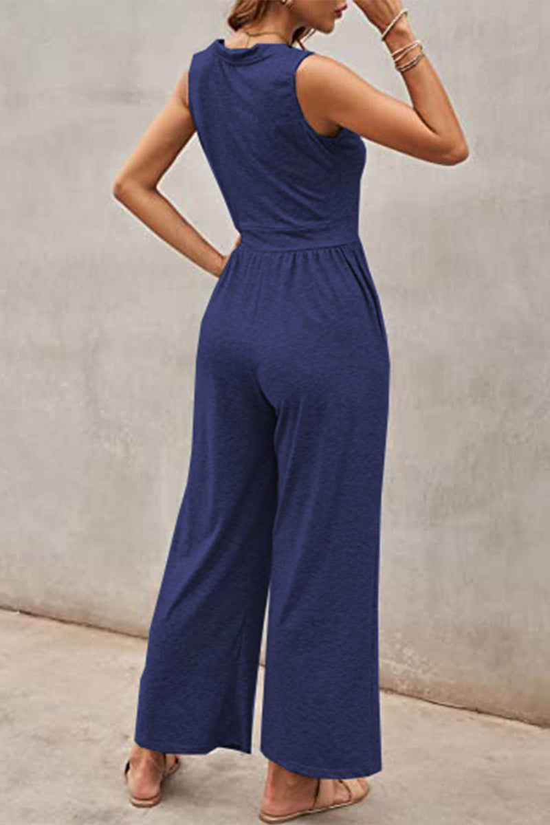 Casual Simplicity Solid Solid Color O Neck Loose Jumpsuits(5 Colors)