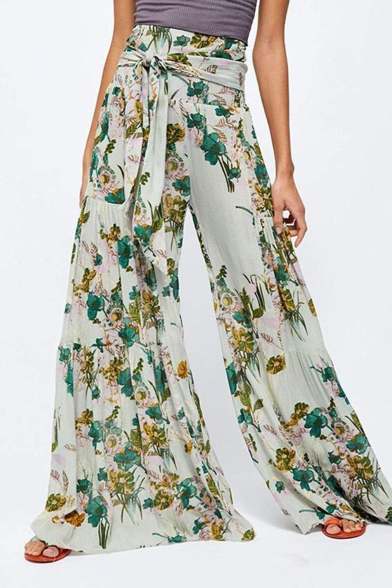 Casual Street Print Fold Loose High Waist Wide Leg Bottoms(21 Colors)