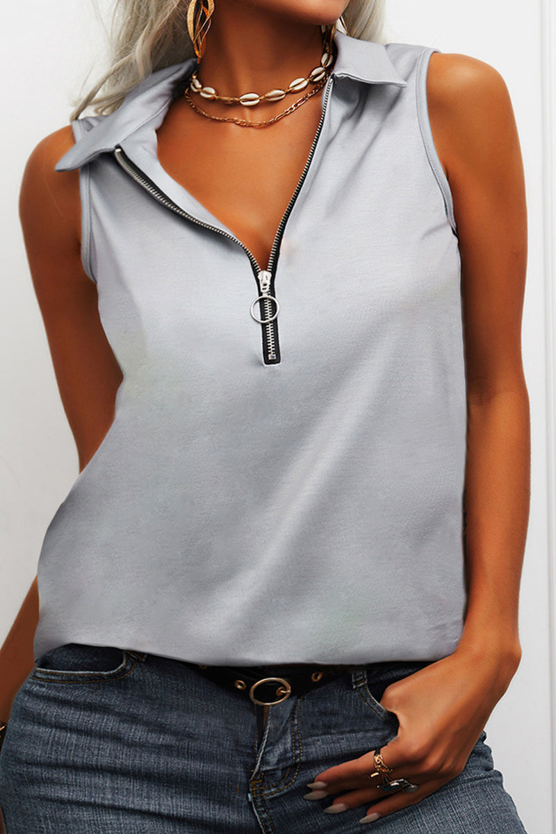 Sexy Casual Solid Zipper Turndown Collar Tops