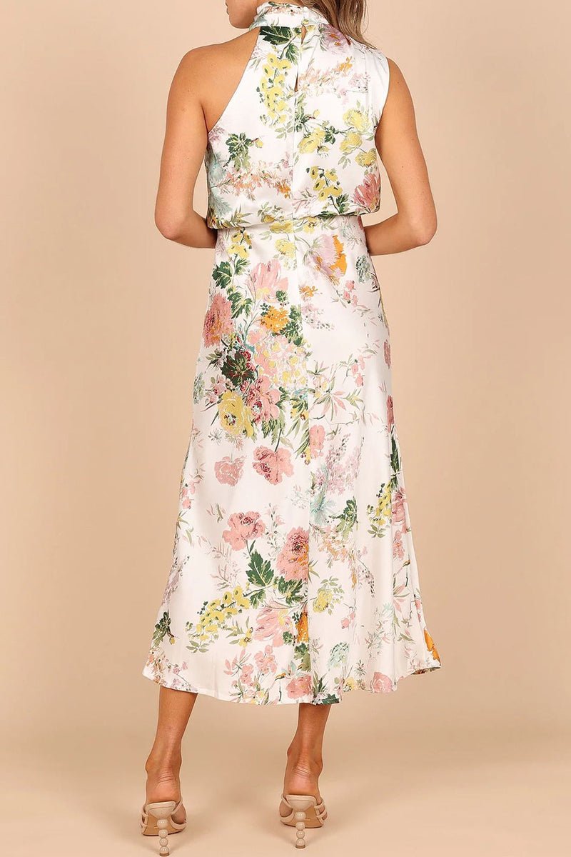 Robe Elegqnte Floral Dos Nu A Ligne Sans Manches