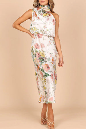 Robe Elegqnte Floral Dos Nu A Ligne Sans Manches