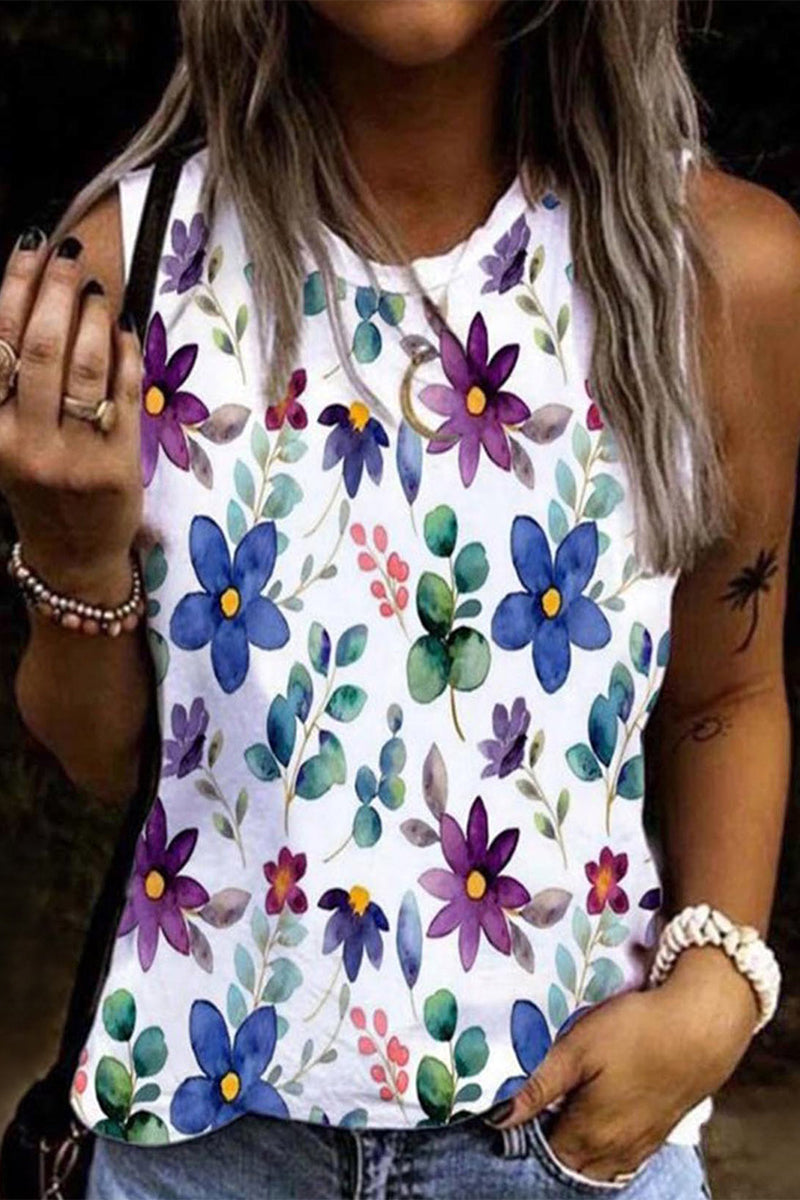 Casual Vacation Floral Patchwork O Neck Tops(13 Colors)