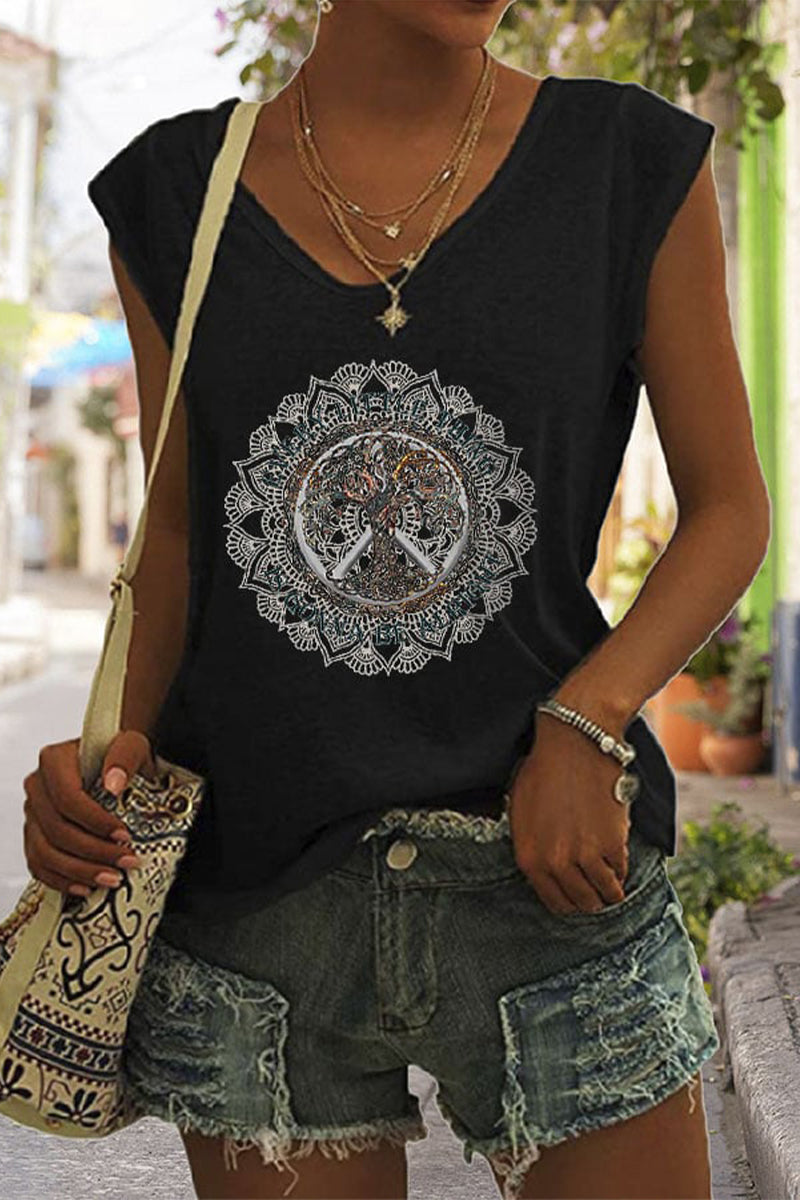 Hippie Crew Neck Sleeveless Tank Top