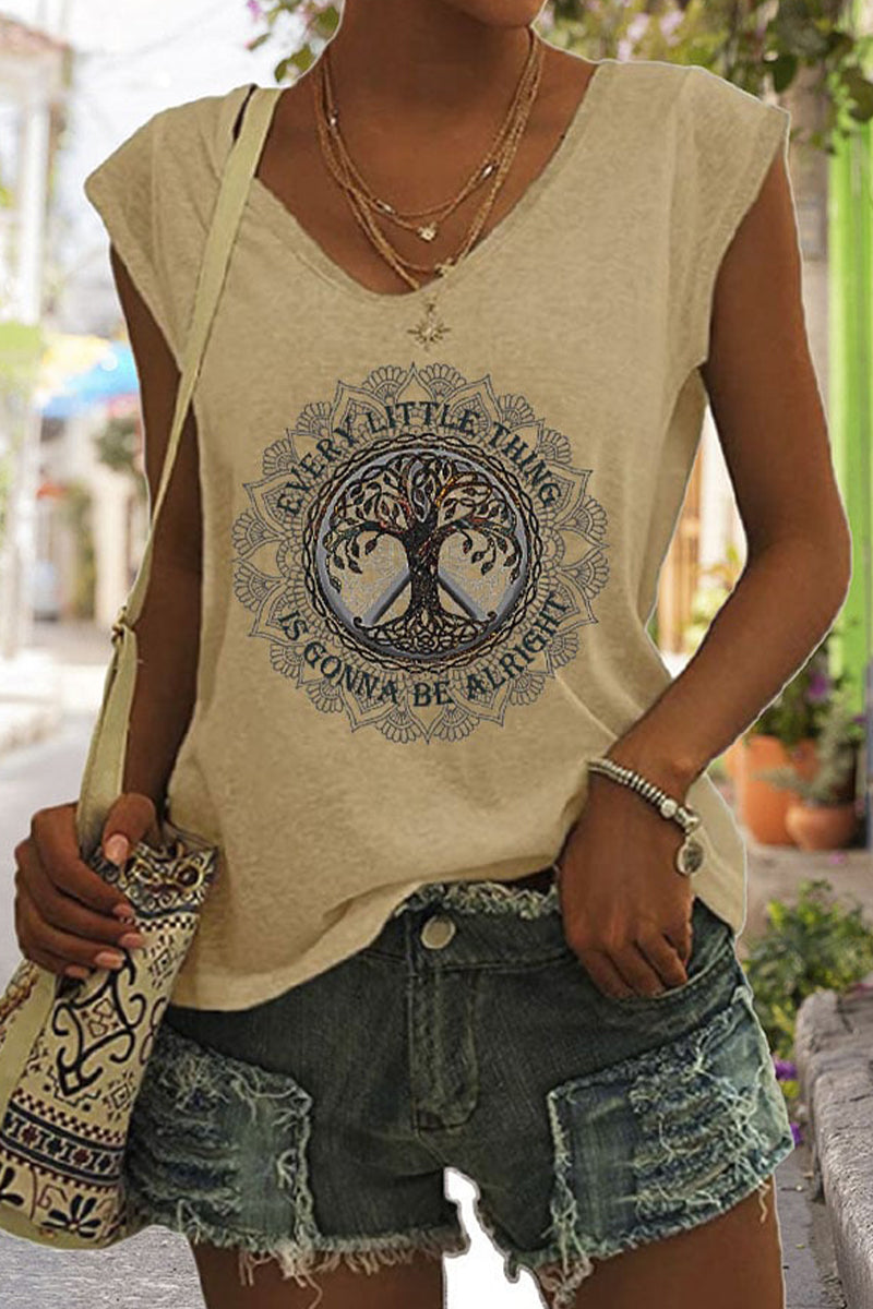 Hippie Crew Neck Sleeveless Tank Top