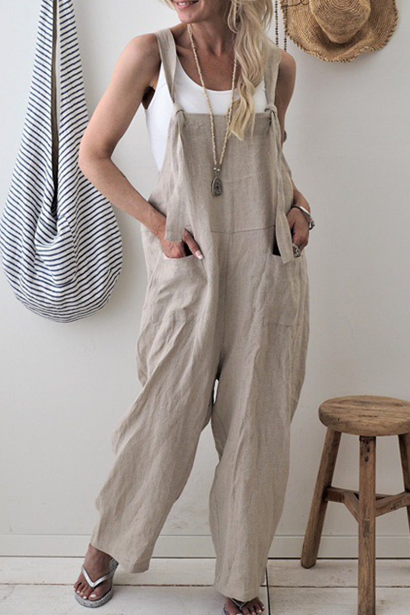 Casual Solid Make Old Patchwork Square Collar Loose Jumpsuits