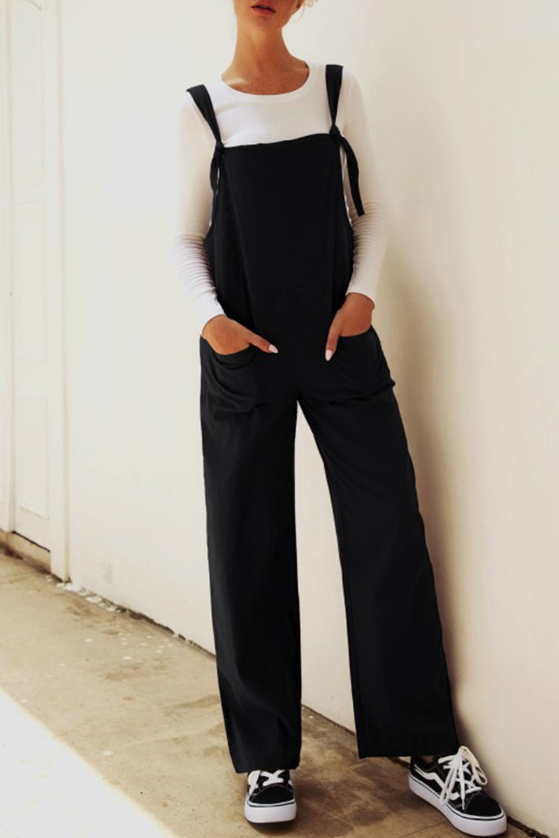 Casual Solid Make Old Patchwork Square Collar Loose Jumpsuits