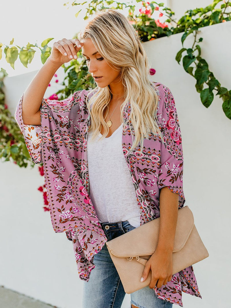 Cardigan à Demi-manches et Imprimé Floral - CA Mode