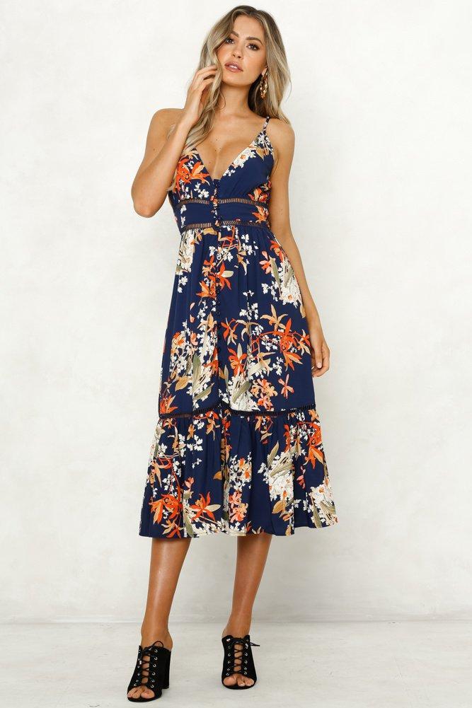 Robe Longue à Imprimé Floral Bleue