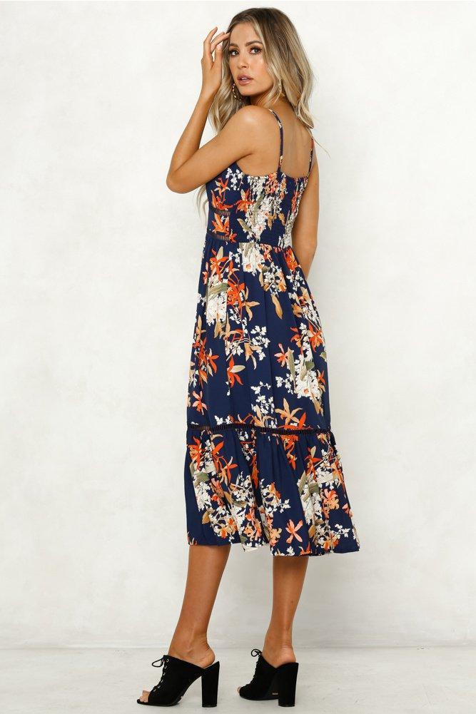 Robe Longue à Imprimé Floral Bleue