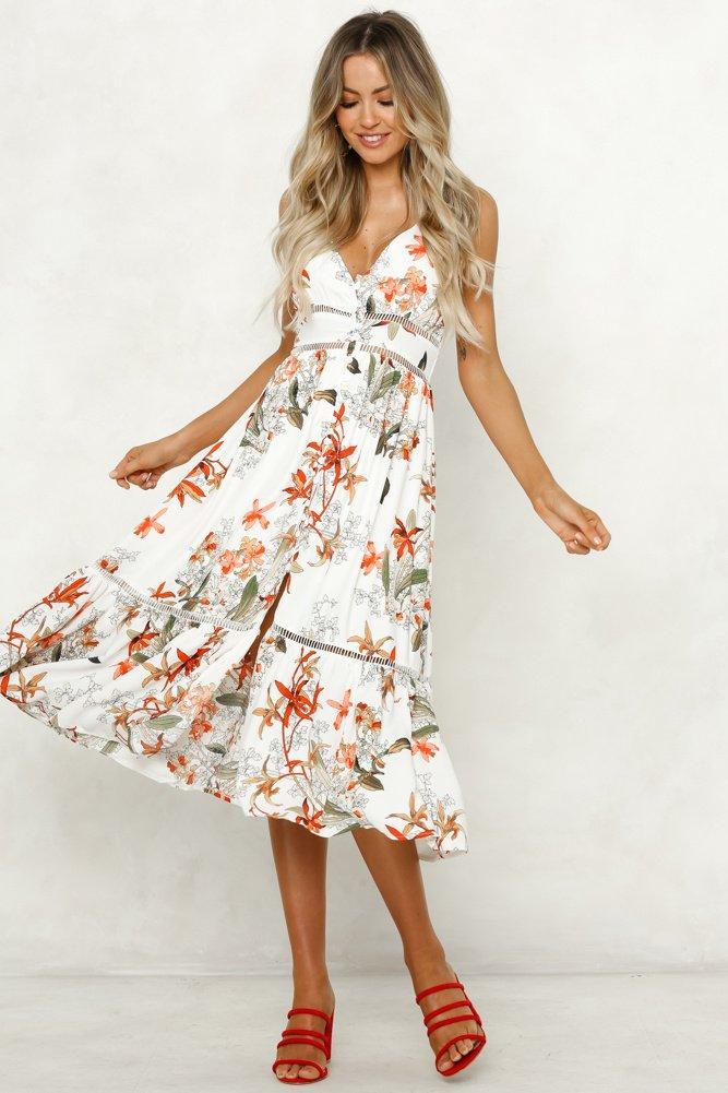 Robe Longue à Imprimé Floral Bleue