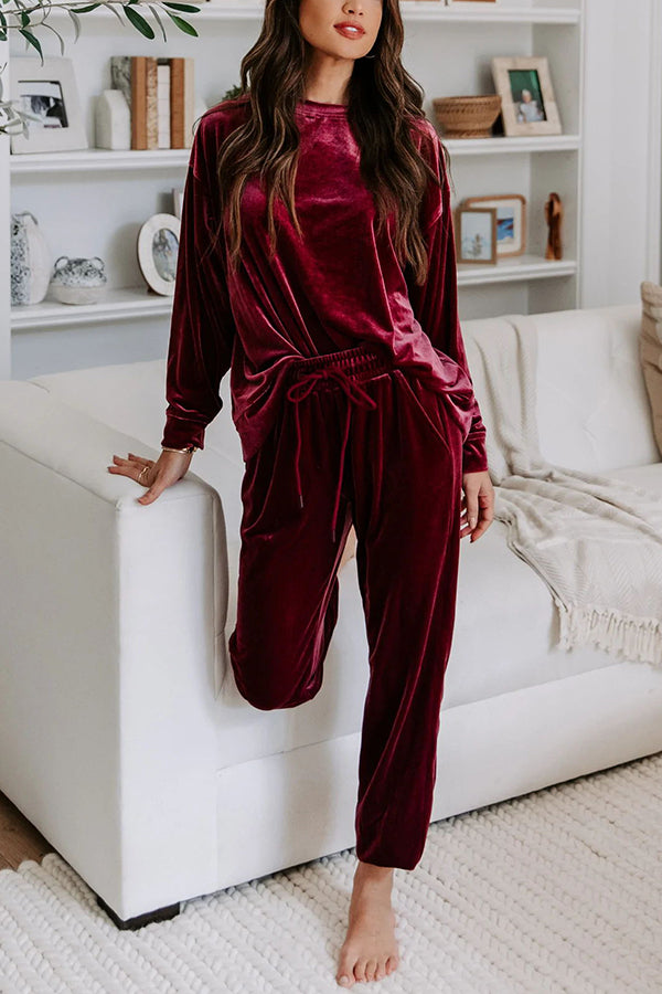 Chilled Winter Velvet Pocketed Jogger Pants Suit