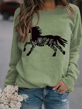 Crew Neck Long Sleeve Animal Print Sweatshirt