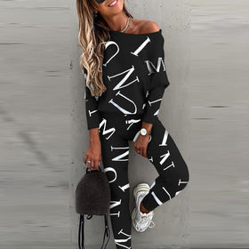 Causal 2 Piece Outfits Romper Round Neck Long Pant Jumpsuit