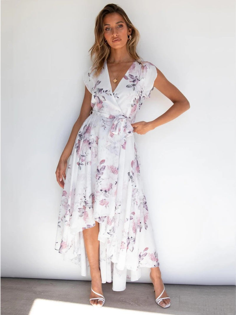 Robe Longue Sans Manches Col en V Floral