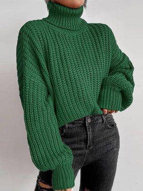 Loose Turtle Neck Knitted Long Sleeve Sweater