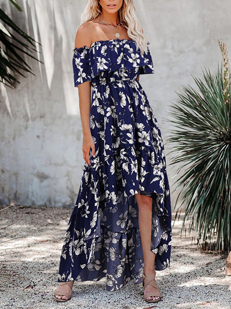 Robe Maxi Moulante Floral Épaules Dénudées