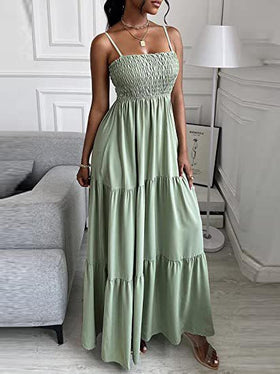 Sleeveless Spaghetti Strap Elastic Chest Maxi Dress