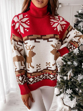 Pull en Maille Col Roulé et Imprimé Noël