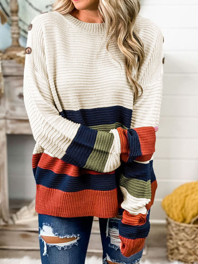 O-Neck Long Sleeve Printed Loose Knitted Sweatshirt