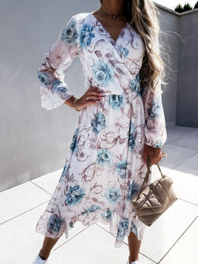 Robe Midi Col en V et Manches Courtes