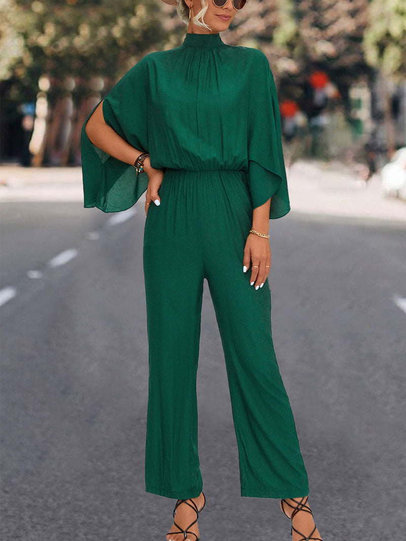 Fashion Batwing Sleeve Turtleneck Solid Jumpsuit