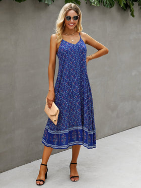 Robe Longue Sans Manches Bretelles Spaghetti Réglables Boho Beach