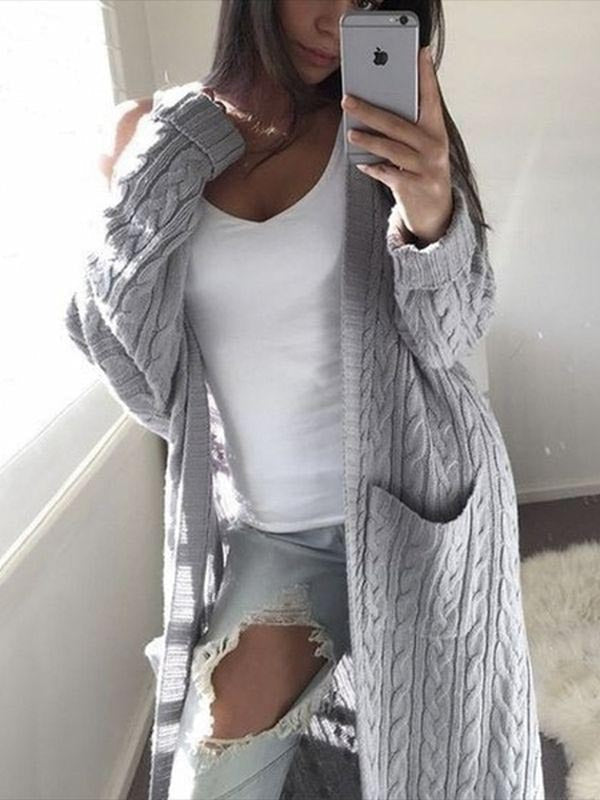 Knitted Open Front Long Sleeve Cardigan