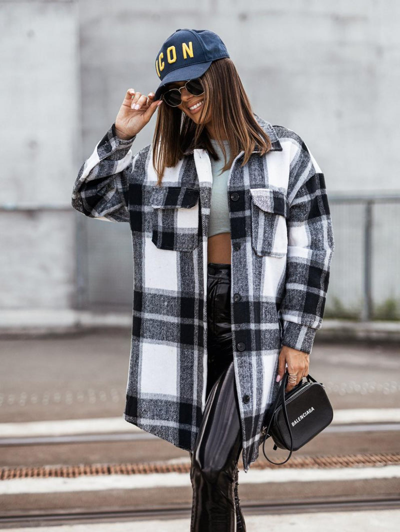 Chemise Décontractée à Carreaux Boutonnée Manches Longues