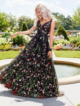 Robe Maxi Floral Sans Manches Vintage en Col V