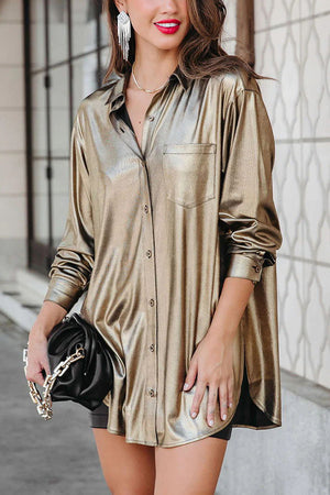 Novakiki Stay Golden Babe Metallic Button Tunic Blouse