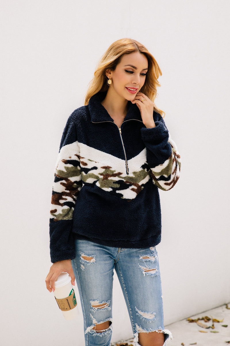 Pull Manches Longues Sherpa Sweatshirt Fermeture Éclair