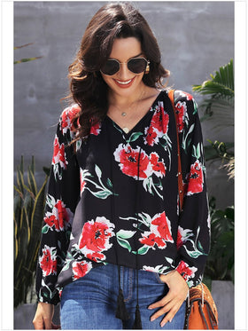 Casual Floral Top Manches Longues Femmes