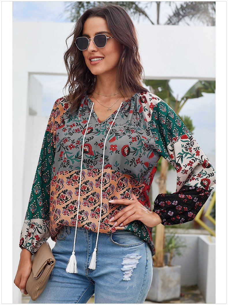 Casual Floral Top Manches Longues Femmes