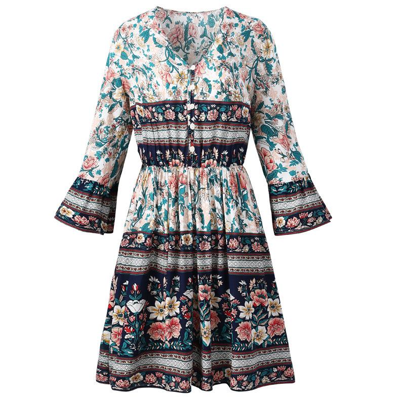 Mini-robe Volants Col en V Floral Boho