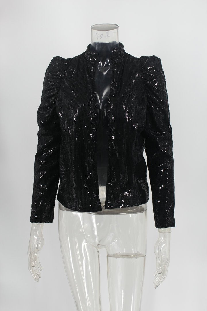 Blazer Court Manches Longues Sequins Brillants