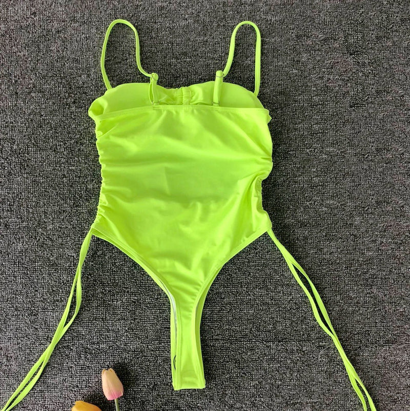 Monokini Sangle Spaghetti Bandage Couleur Unie